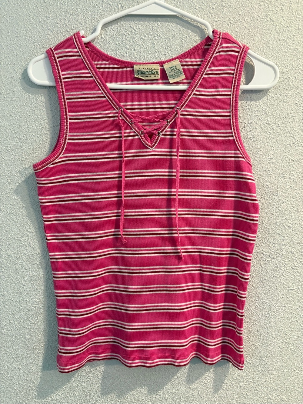Y2K 100% Cotton St. John's Bay Pink Stripe Lace-Up Tank Top (size S)